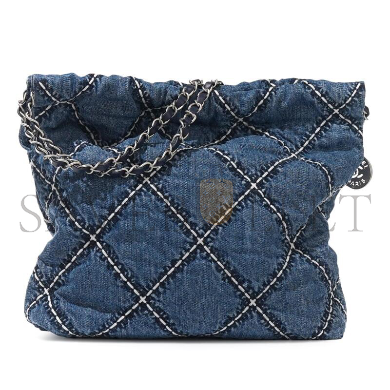 CHANEL DENIM QUILTED STITCHED SMALL CHANEL 22 BLUE AS3260 (37*35*7cm)